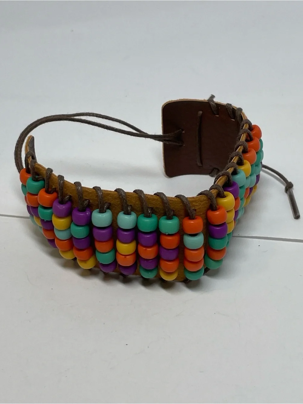Multicolor Abacus Style Beaded Faux Leather Wrap Bracelet Adjustable